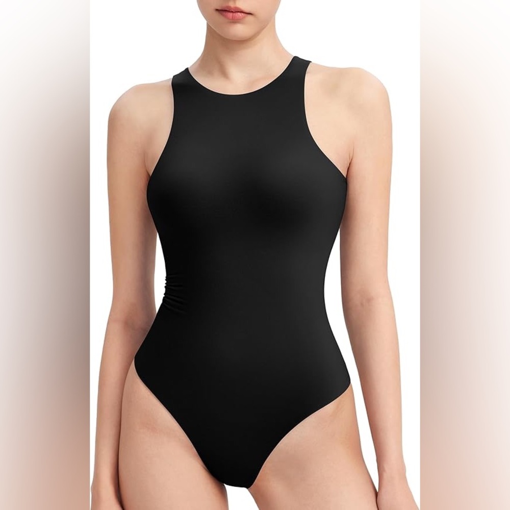 (5/$10) Pumiey High Neck Sleeveless Bodysuit in Black - Size L